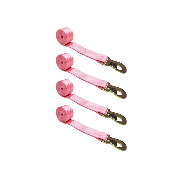 2" x 10' Wheel Lasso Lift Strap w/ Flat Snap Hook Tow Dolly Pink, 4PK